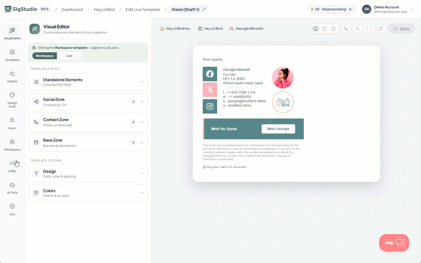 SigStudio HTML code editor with live preview