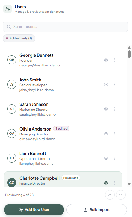 Sigstudio email signature software - Manage users in editor