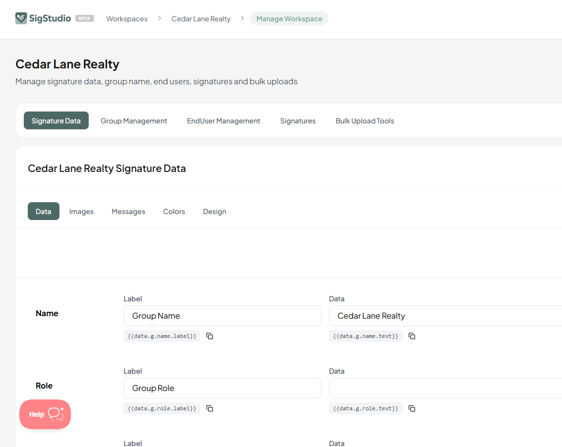 SigStudio Workspace Management interface