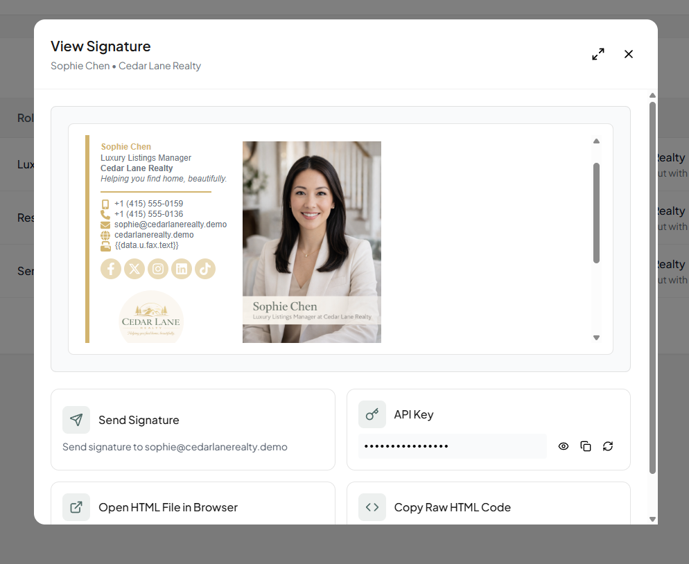 Live signature preview