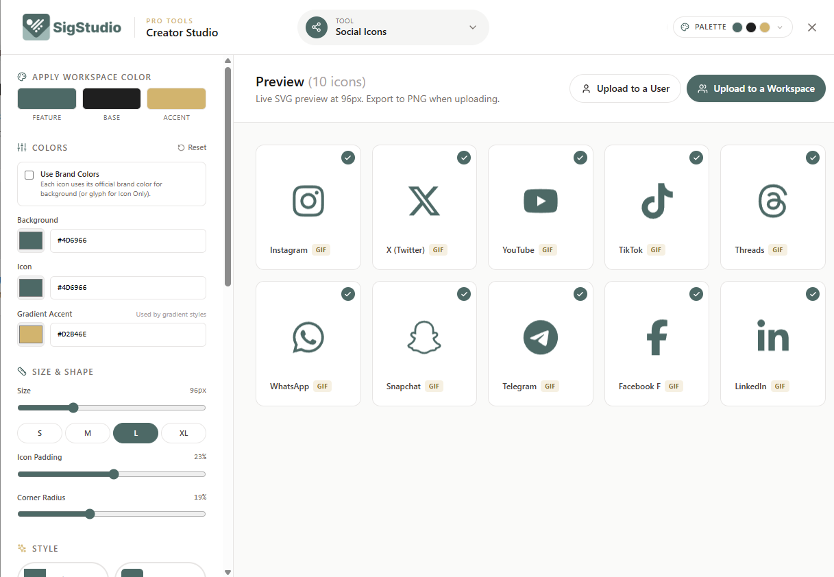SigStudio Icon Creator - social and contact icons